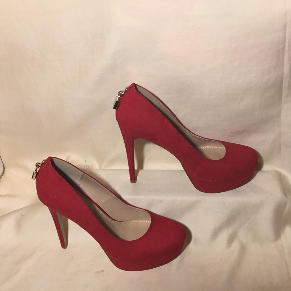 JustFab Red Suede Platform Stiletto Pumps